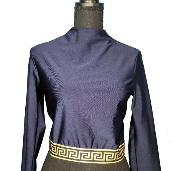 Women Get This Crop Top Navy Blue Stretchy Long Sleeve - Picture 2 of 4